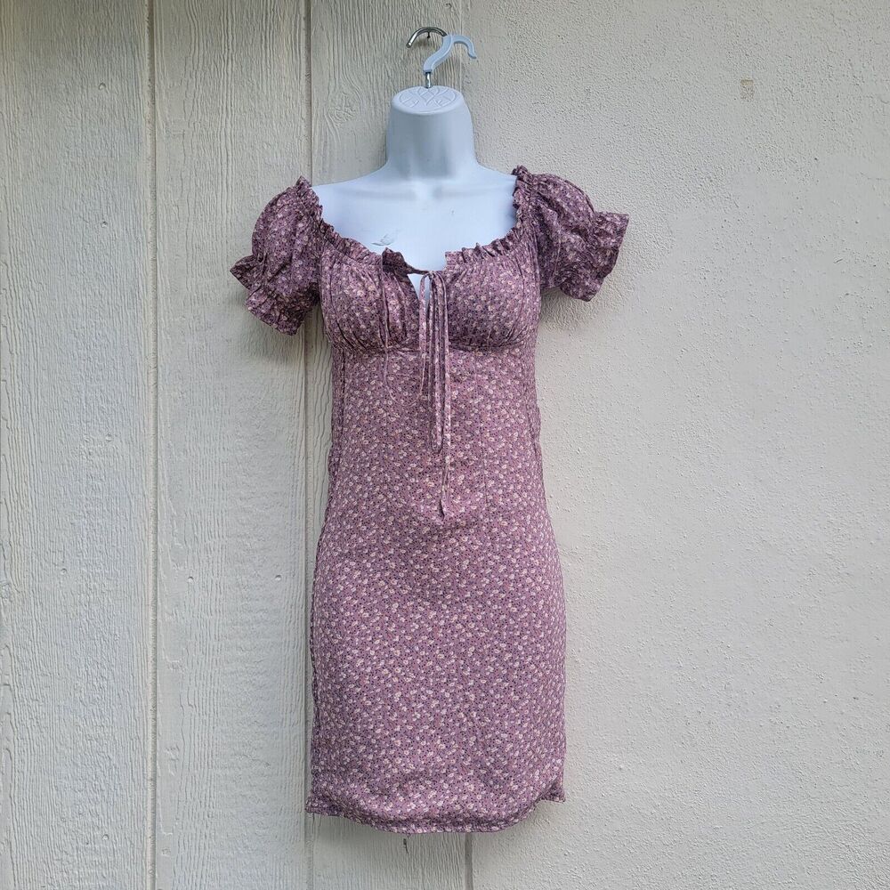 papermoon purple ditzy floral off the shoulder dress sz S